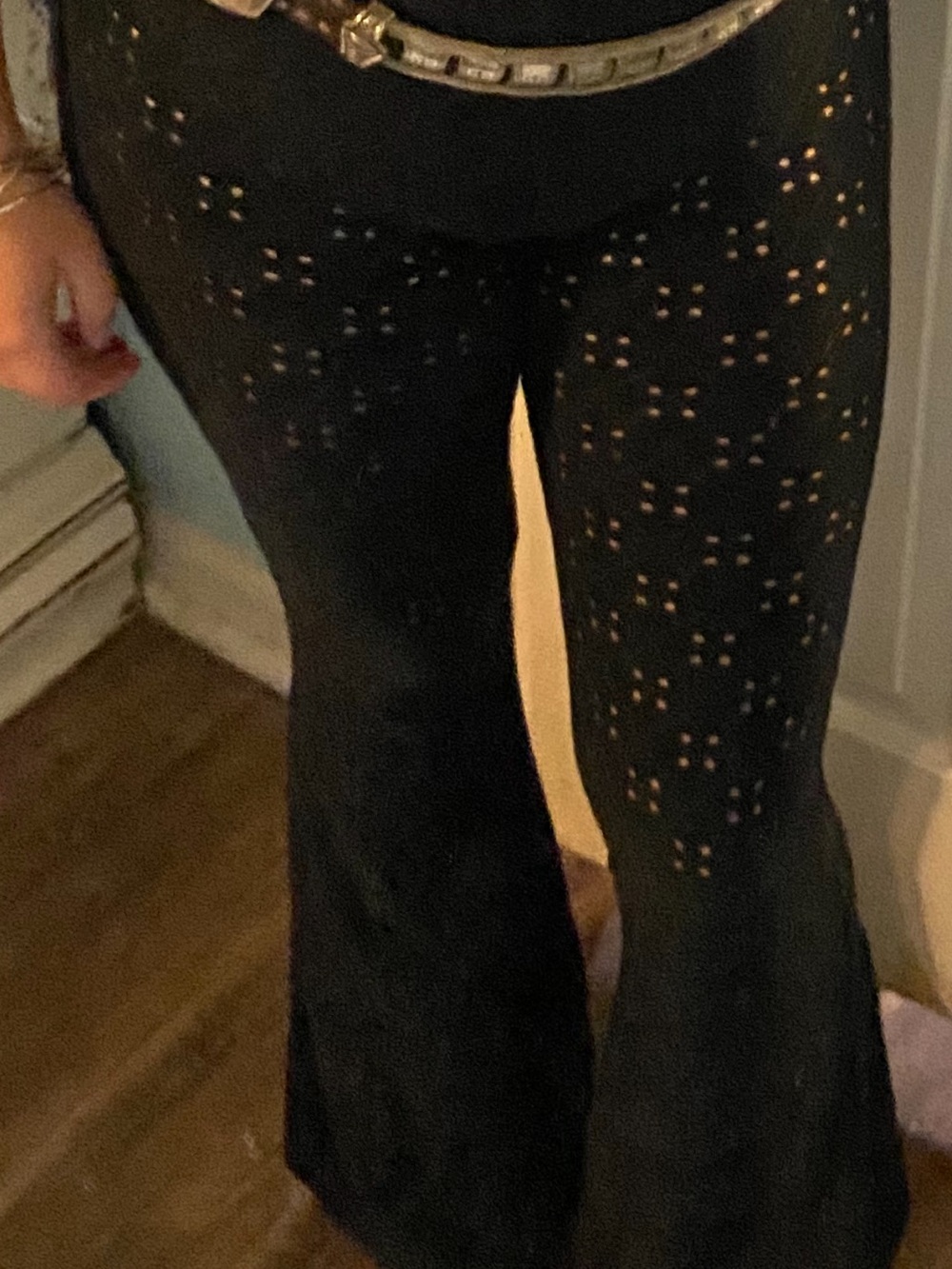 Black Laser-Cut Flared Pants see-through, rave festival, swimsuit cover